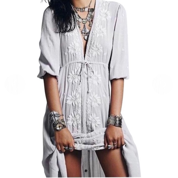 Free People Embroidered Fable Dress in Dove - Picture 13 of 13